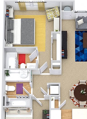 Linden 3D Linden 3D. 2 bedroom apartment with 1st floor entry. Kitchen with bartop open to living/dinning room. 2 full bathroom. large closets. Patio/balcony.